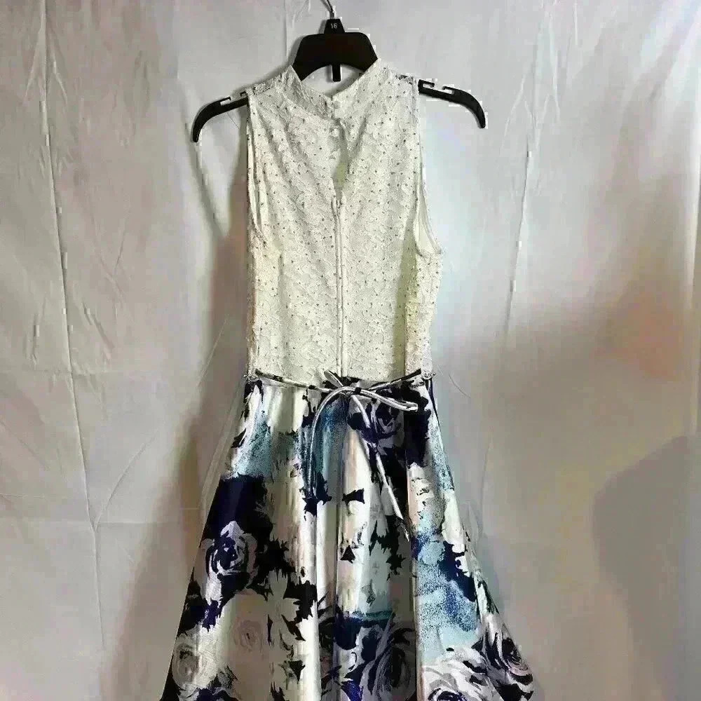 NWT - Speechless Lace to Floral High Low Dress, White & Blue Flowers (Size 16) - Picture 4 of 14